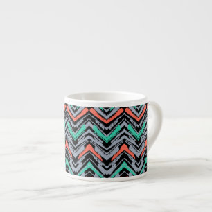Grey, Teal, And Coral Hand Drawn Chevron Pattern Espresso Cup