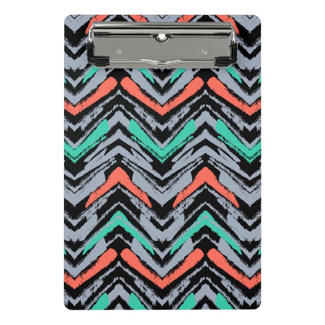 Grey, Teal, And Coral Hand Drawn Chevron Pattern Mini Clipboard (Front)