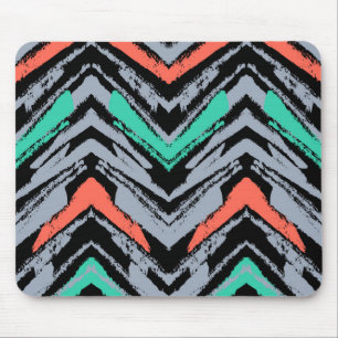 Grey, Teal, And Coral Hand Drawn Chevron Pattern Mouse Pad
