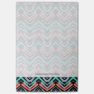 Grey, Teal, And Coral Hand Drawn Chevron Pattern Post-it Notes