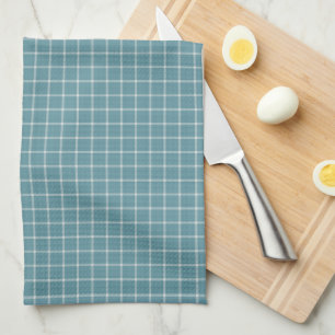 Grey Teal and White windowpane gingham Tea Towel