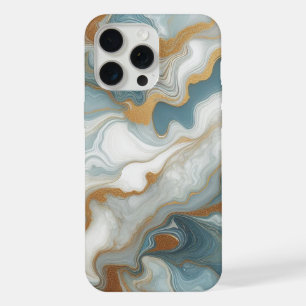 Grey Teal Blue Gold White Marble Art Pattern iPhone 15 Pro Max Case