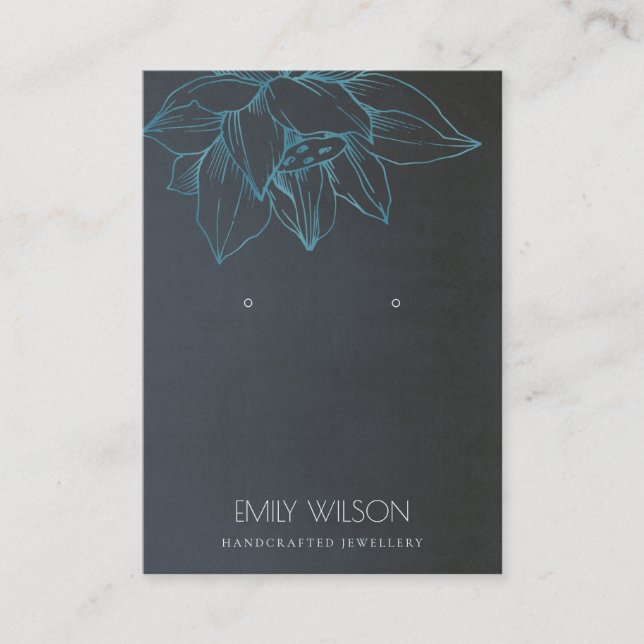 GREY TEAL BLUE LOTUS SIMPLE EARRING DISPLAY BUSINESS CARD (Front)