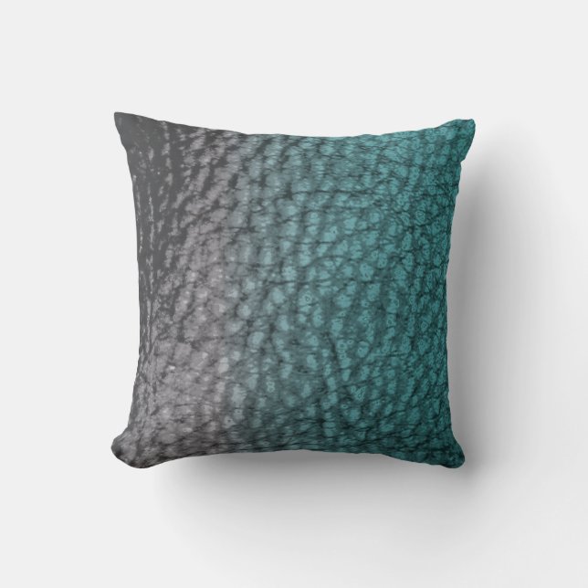 Grey Teal Blue Mix Faux Leather Design Cushion (Front)
