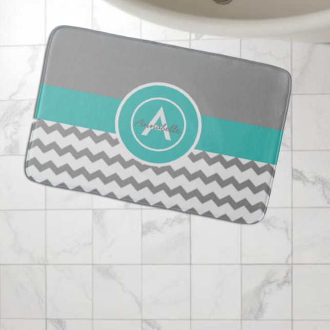 Grey Teal Chevron Bath Mat (Creator Uploaded)