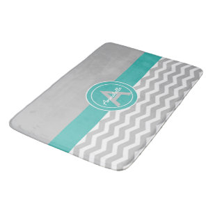 Grey Teal Chevron Bath Mat