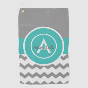 Grey Teal Chevron Golf Towel