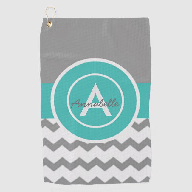 Grey Teal Chevron Golf Towel (Front)