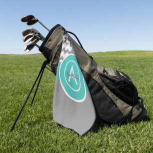 Grey Teal Chevron Golf Towel