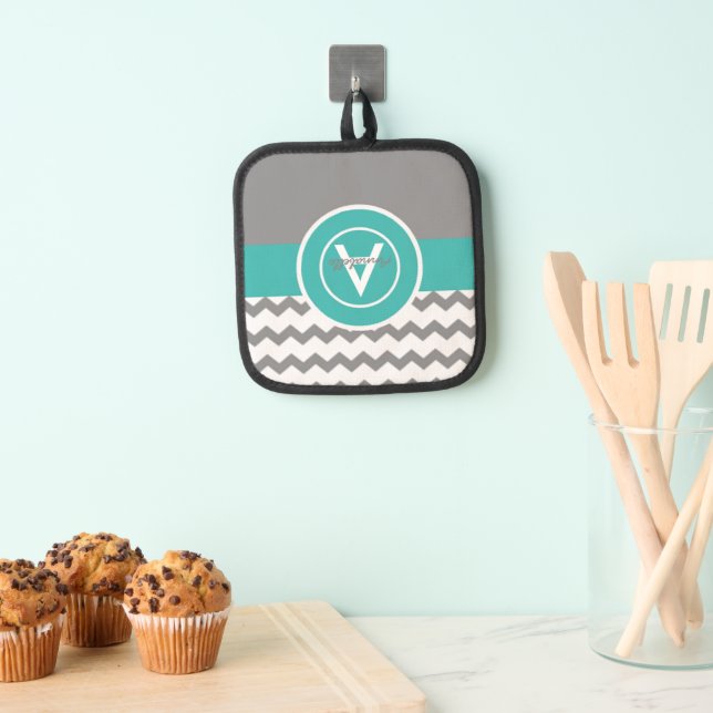 Grey Teal Chevron Pot Holder (Insitu(Hanging))