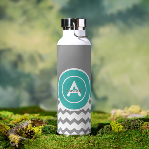Grey Teal Chevron Water Bottle
