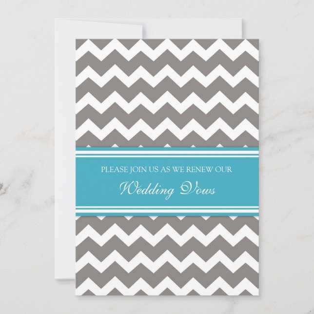 Grey Teal Chevron Wedding Vow Renewal Invitations (Front)