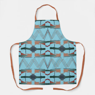 Grey Teal Copper on Aqua Zig-zag Southwest Tiers Apron