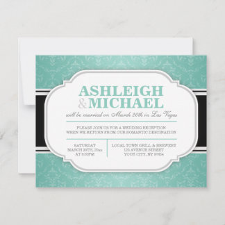 Grey & Teal Damask Wedding Reception ONLY Invitation