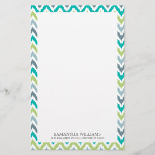 Grey Teal Green Zigzag Ikat Pattern Stationery