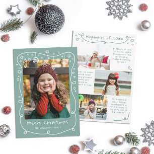 Grey Teal Scribbled Baubles Photos Merry Christmas Holiday Card