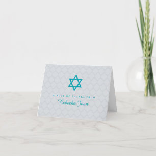 Grey Teal Star of David Bat Mitzvah Thank You Card