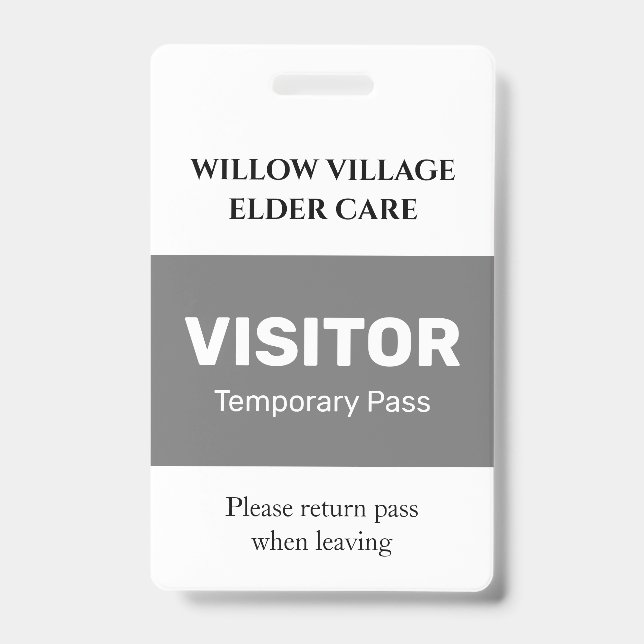 Grey Temporary Visitor Pass Hospital Care Home ID Badge (Front)