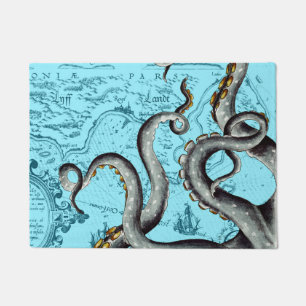 Grey Tentacles On Blue Vintage Map Doormat
