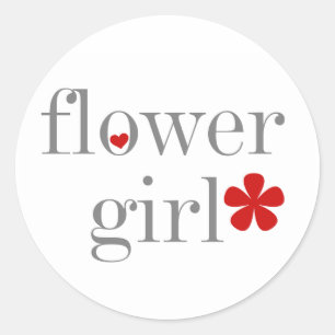 Grey Text Flower Girl Classic Round Sticker