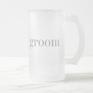 Grey Text Groom Frosted Glass Beer Mug