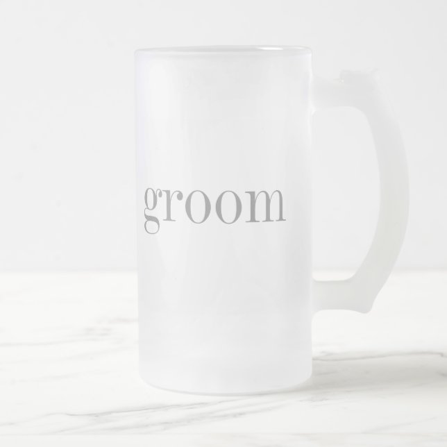 Grey Text Groom Frosted Glass Beer Mug (Right)