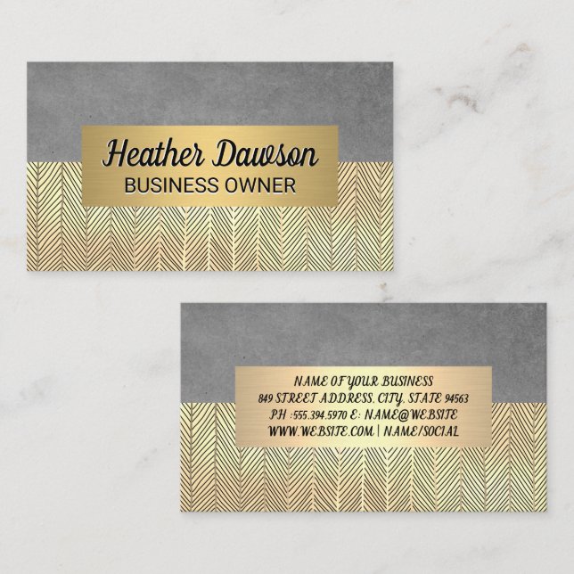 Grey Texture and Gold Hand Drawn Lines Business Card (Front/Back)