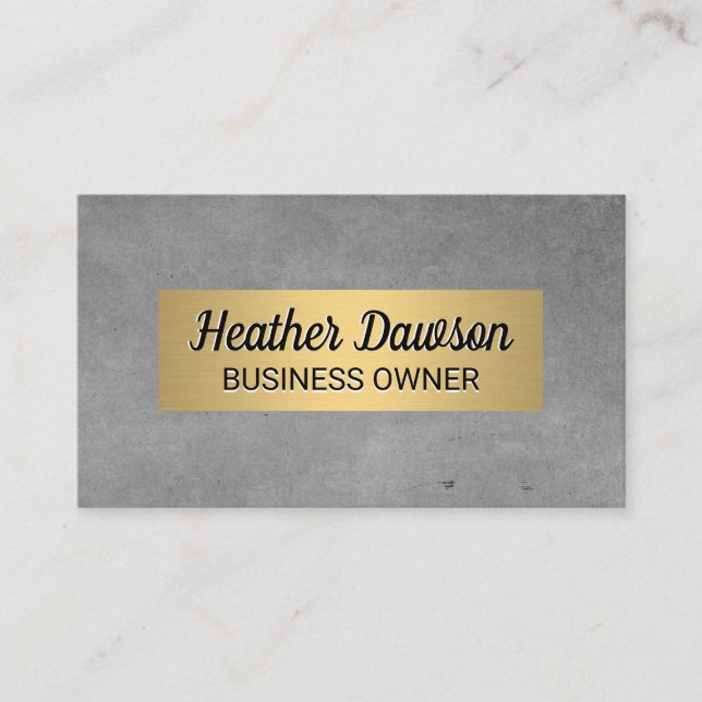Grey Texture and Metallic Gold Lux Business Card (Front)