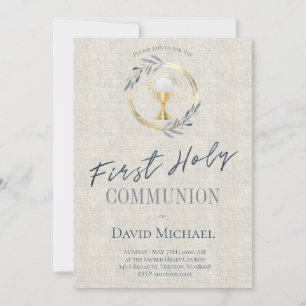 grey texture background First Holy Communion Invitation