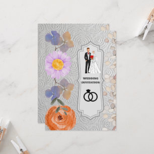 Grey Texture Floral Islamic Wedding Invitation