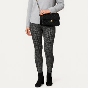 Grey Textured Faux Crocodile Leggings