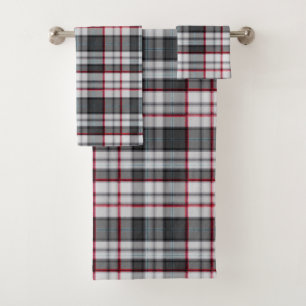 Grey textured tartan plaid  bath towel set