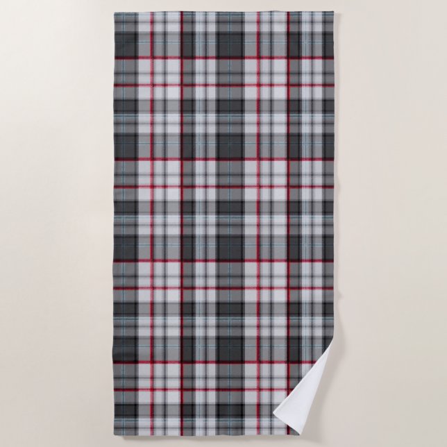 Grey textured tartan plaid  beach towel (Front)
