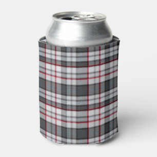 Grey textured tartan plaid  can cooler