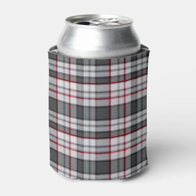 Grey textured tartan plaid  can cooler (Can Front)