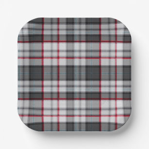 Grey textured tartan plaid paper plate