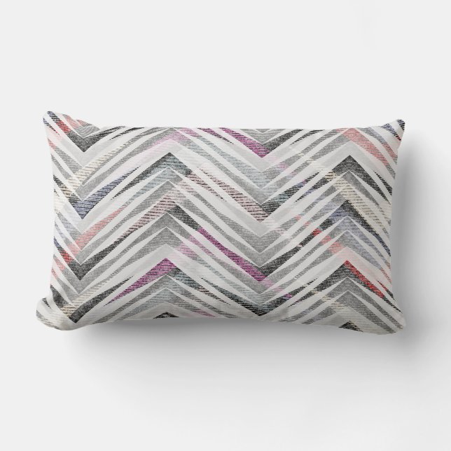 Grey textured zigzag  lumbar cushion (Front)