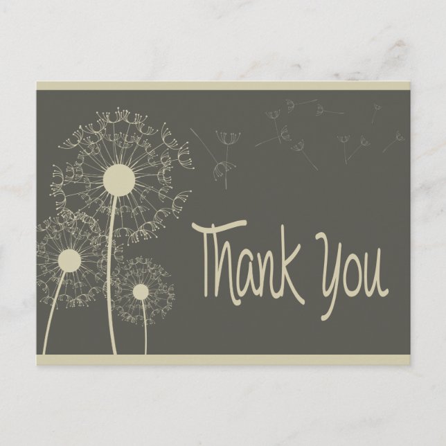 Grey Thank You Dandelion Floral Greeting Post Card (Front)