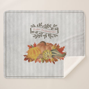 Grey Thanksgiving Pumpkins and Squash Sherpa Blanket