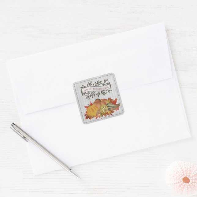 Grey Thanksgiving Pumpkins and Squash Square Sticker (Envelope)