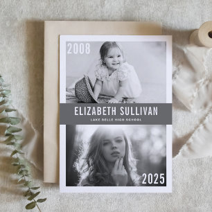 Grey Then and Now Photo Collage Graduation Invitation