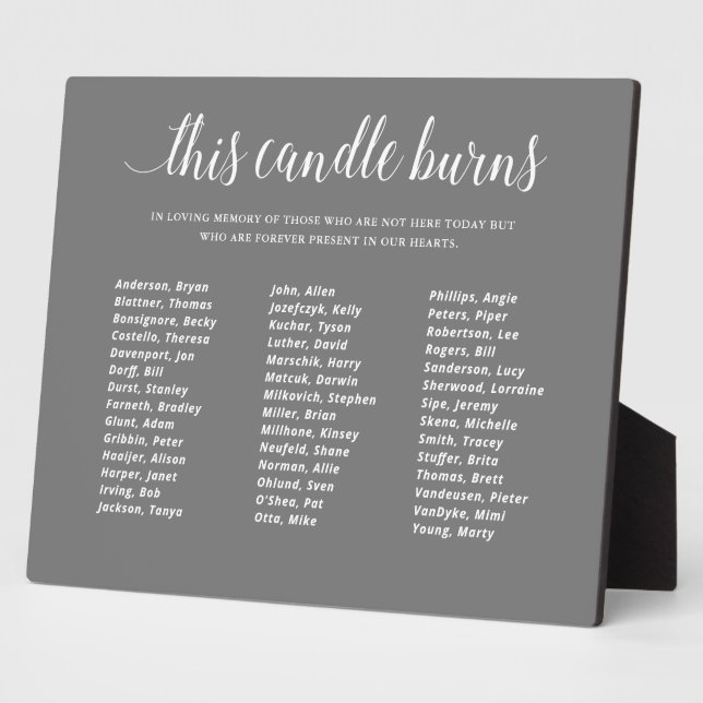 Grey This Candle Burns Class Reunion In Memory Plaque (Side)