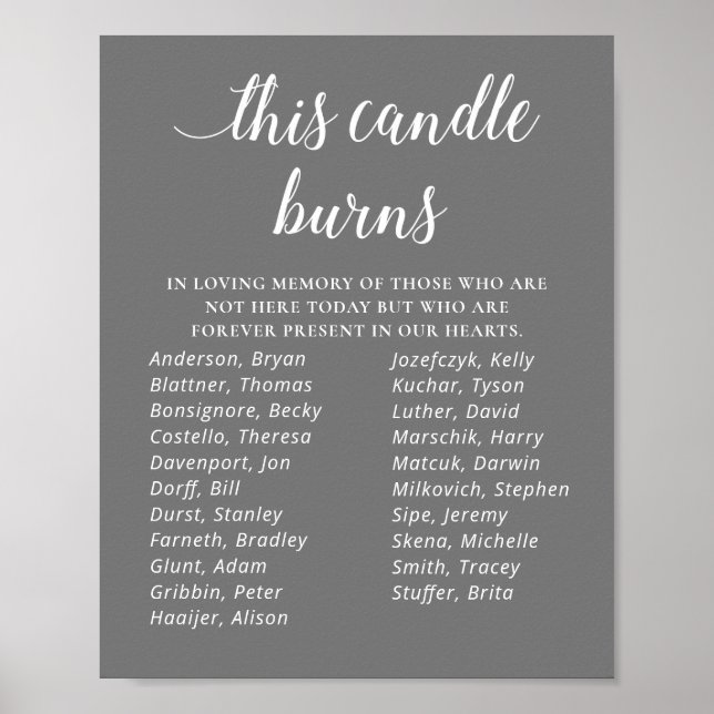 Grey This Candle Burns Class Reunion Memorial Poster (Front)