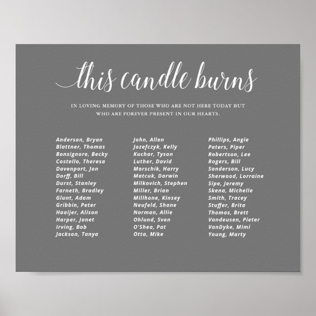Grey This Candle Burns School Reunion Memorial Poster (Front)