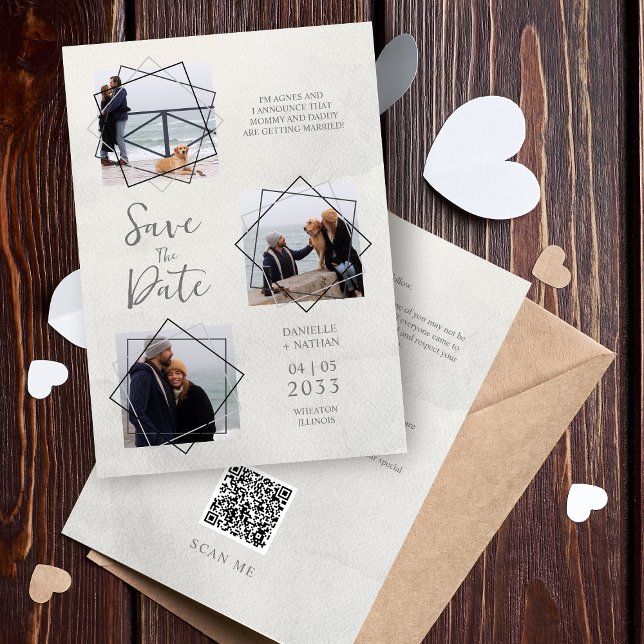 Grey Three Photos Collage Pet Dog Wedding Save The Date (Creator Uploaded)