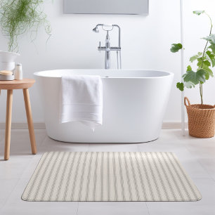 Grey Ticking Stripes Modern Farmhouse Bath Mat