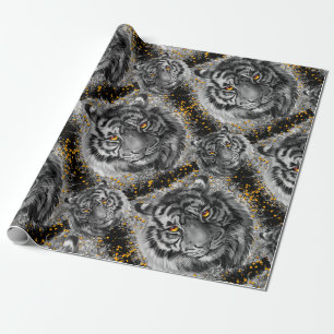 Grey Tiger Eyes - Orange Colourful Tiger Wrapping Paper
