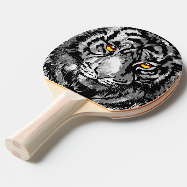 Grey Tiger Head - Tiger Ping Pong Paddle (Front Angle)