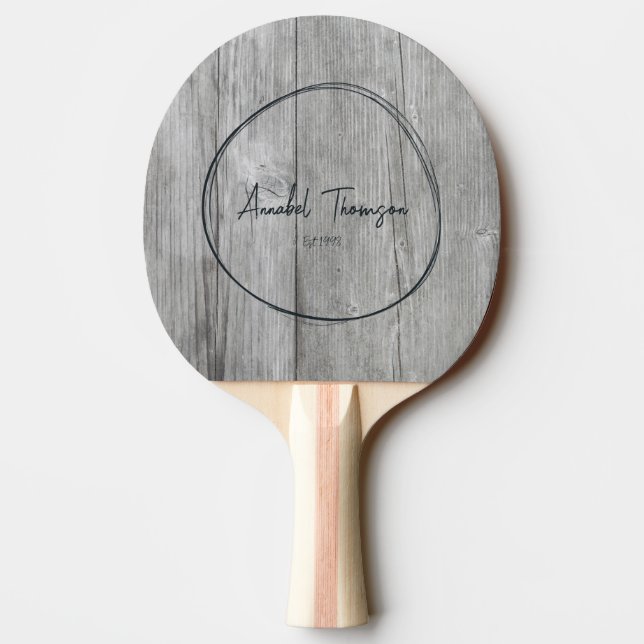 Grey Timber Name in Drawn Circle  Ping Pong Paddle (Back)