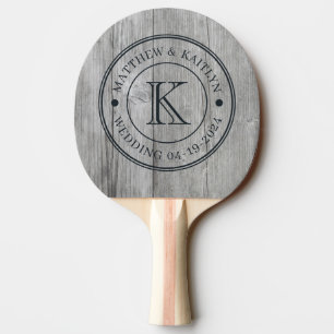 Grey Timber Wedding Monogram Ping Pong Paddle